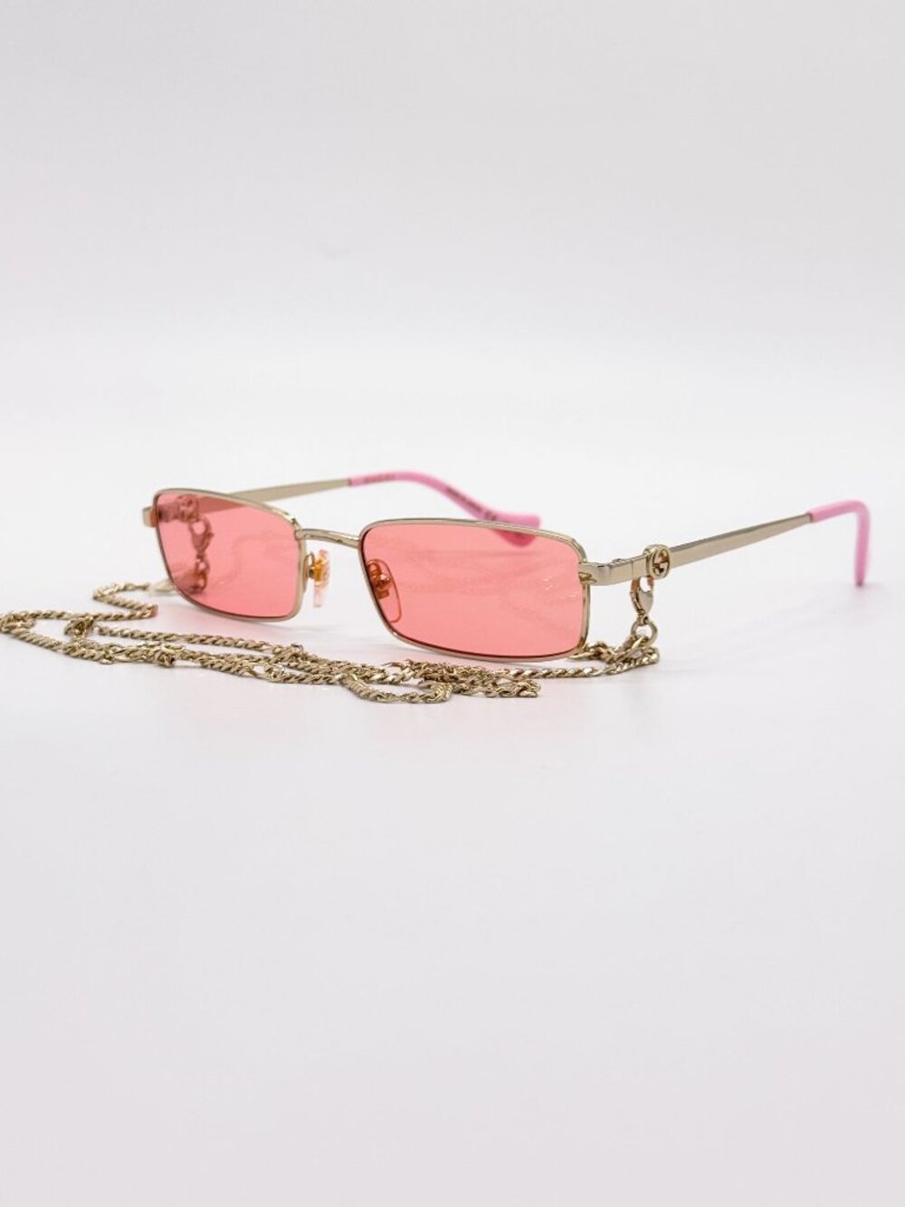 NEW GUCCI SUNGLASSES GG1600S 004 GOLD/PINK WOMEN WITH CHAIN - Picture 4 of 12
